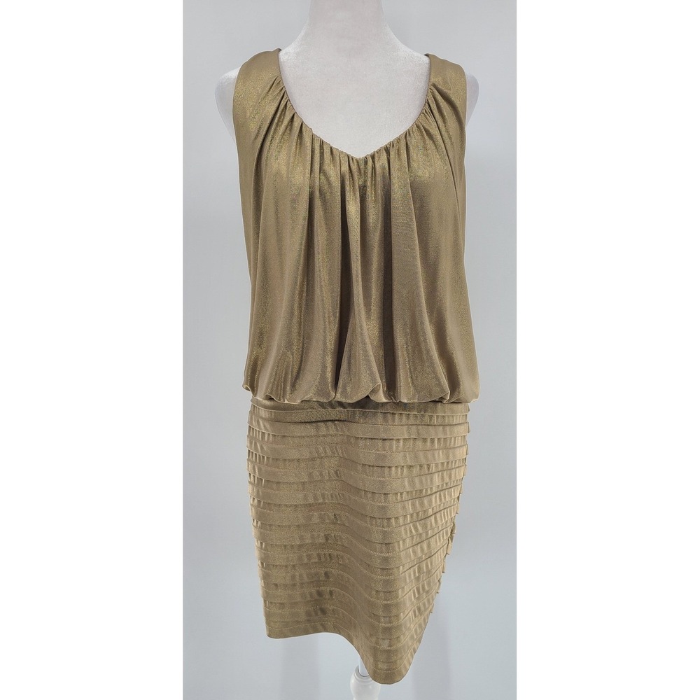 Cache Sleeveless Glam Dress Size 10 Bronze Metallic NYE Party Cocktail Gatsby